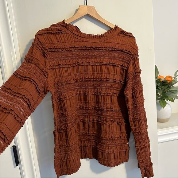 byTiMo Rust Orange Brown Eyelet Long Sleeve Top Blouse Medium - Picture 10 of 11